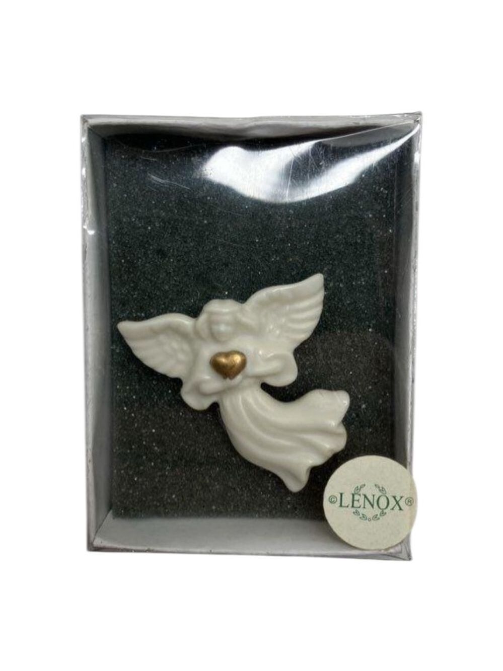 Vintage Lenox Angel with Gold Heart White Porcelain Bisque Christmas Brooch Pin